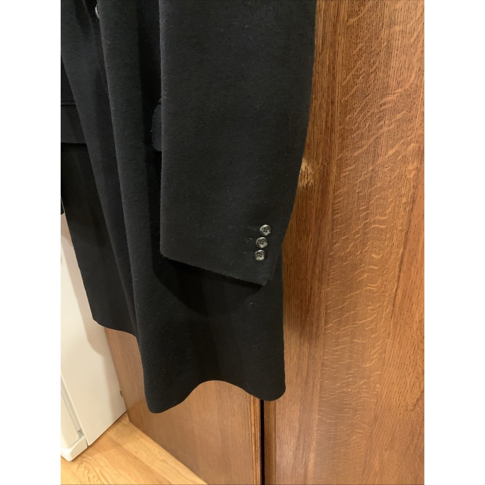 Men's Black Wool-Blend Single-Breasted Overcoat Cashmere Blend Size 42R - Picture 3 of 8
